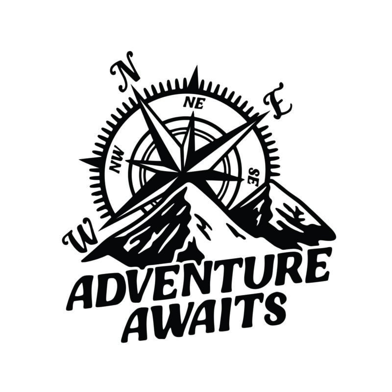 Sticker Adventure AWAITS Compass | Stickere Camping | Amo-Stickers